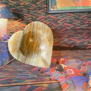 Vintage Onyx Dish-  Small heart Jewelry Vanity Bowls, Ashtrays, Light Beige